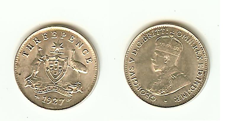 Australian 3 Pence 1927 Unc